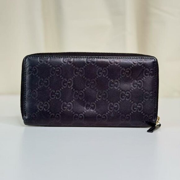 Gucci GG Logo Printed Leather Wallet Navy Blue with Gold Tone Hardware - Picture 2 of 8